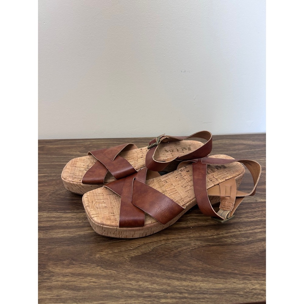 Korks Brown Faux Leather Cork Platform Wedge Sandals Square Toe Womens 9M
